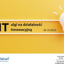 Grafika promocyjna bezpłatnego szkolenia pod tytułem CIT - ulgi na działalność innowacyjną. Szkolenie odbędzie się 30 października 2023 r. w godzinach 17:00-19:00. Szkolenie poprowadzi przedstawiciel Wielkopolskiej Izby Doradców Podatkowych.