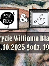 W tle obraz mężczyzny z demonicznymi skrzydłami. Na nim na półprzezroczystym czarnym tle napis "Co gryzie Williama Blake'a? 03.10.2025 godz 19:00".