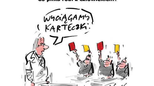 "Co piłka robi z człowiekiem". Rys. H. Sawka