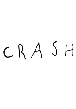Czarny napis o treści crash stylizowany na ręczne pismo wielkimi literami, na białym tle.