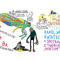 Plakat z informacjami o wydarzeniu Cybernostalgiczny Klub Dyskusyjny "CyKaDa" #10 - historia animacji internetowych (+ pokaz "Hortum").