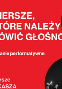 Fragment plakatu wydarzenia: tytuł spotkania na czerwonym tle i fragmenty zdjęć.