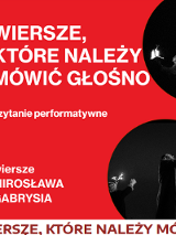 Plakat wydarzenia: tytuł spotkania na czerwonym tle.