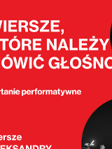 Fragment plakatu wydarzenia - tytuł spotkania na czerwonym tle.