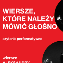 Fragment plakatu wydarzenia - tytuł spotkania na czerwonym tle.