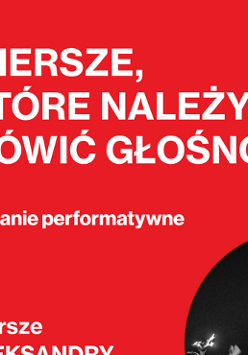 Fragment plakatu wydarzenia - tytuł spotkania na czerwonym tle.