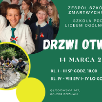 Plakat drzwi otwartych w szkole Zmartwychstanek. W okrągłych ramkach zdjęcia uczniów, szczegółowe informacje z plakatu są powtórzone w treści artykułu.