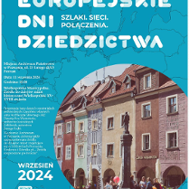 Plakat, niebieskie tło, na którym zaznaczono kontury krajów. Po prawej stronie plakatu zamieszczono okrągłe zdjęcie z poznańskimi kamieniczkami. Dookoła napisy, które informują o wydarzeniu.