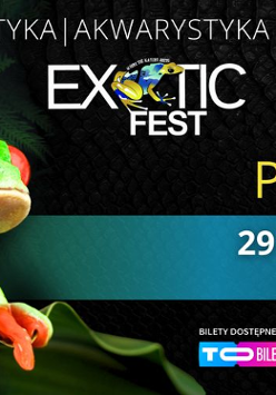 Plakat przedstawia egzotyczną ropuchę. Ma czerwone, duże oczy i czerwone nóżki. Jest zielona i siedzi na liściu.