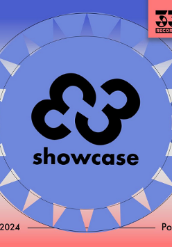 Plakat, w centralnej części liczba 33 w lustrzanym odbiciu, dookoła niej okręgi przypominające płytę CD, pastelowe tło przechodząc od jasnego różu, u dołu plakatu do fioletu.