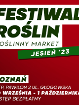 Festiwal Roślin w Poznaniu. Market ogrodniczy. Międzynarodowe Targi Poznańskie, hala nr. 2. Od 30 września do 1 października 2023 r. Na plakacie dłonie, które trzymają białą doniczkę z kwiatem.