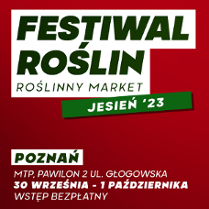 Festiwal Roślin w Poznaniu. Market ogrodniczy. Międzynarodowe Targi Poznańskie, hala nr. 2. Od 30 września do 1 października 2023 r. Na plakacie dłonie, które trzymają białą doniczkę z kwiatem.