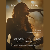 Kobieta trzyma gitarę, obok informacje o wydarzenia.