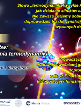 Dużo informacji o wykładzie popularnonaukowym, w tle graficzne wyobrażenie lasera.