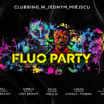 Na czarnym tle dwie ciemne postacie pokryte kolorową farbą.