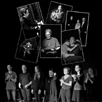 Grafika przedstawia kolaż zdjęć uczestników Pracowni Słowa i Poezji Śpiewanej.