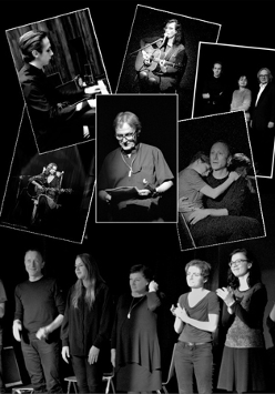 Grafika przedstawia kolaż zdjęć uczestników Pracowni Słowa i Poezji Śpiewanej.