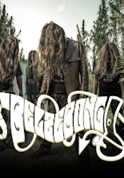 Na fotografi widzać 4 postacie ze spuszczonymi głowami i długimi włosami w otoczeniu roślinności. Na pierwszym planie widnieje nazwa Belzebong pisana w wyjątkowy dla zespou sposób.