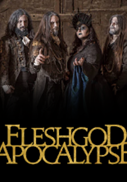 Zdjęcie na którym widać członków zespołu w stylizowanych strojach. Na zdjęciu, w dolnej części, żółto-złoty napis z nazwą zespołu.