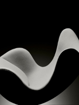 Na czarno białej fotografii Piotra Topperzera widzimy fotel w kształcie przypominającym jajko. Fotel jest bez nóg i sprawia wrażenie bujanego fotela lub skulonego nagiego ciała ludzkiego.