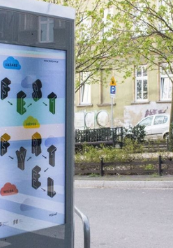 Na zdjęciu totem multimedialny na Wildzie a na min kadr z wystawy Fest Fyrtel.