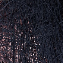 Utrzymana w ciemnych barwach fotografia splatanych gałązek wikliny bądź kabli, przez którą przebija się przyćmione światło.