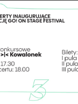 Plakat koncertowy Go! On Stage Festival! Informuje o koncertach inaugurujących 3. edycję Go On Stage Festival, biało-zielona kolorystyka i duża cyfra 3 symbolizująca edycję festiwalu. Szczegółowe informacje z plakatu są powtórzone w treści artykułu.