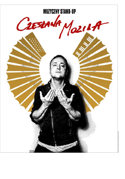 Ilustracja przedstawia stojącego Czesława Mozila, do zdjęcia dorysowano grafikę rozciągniętego akordeonu stylizowanego na skrzydła husarskie.