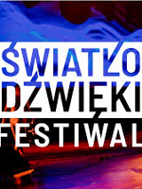 Na grafice napis Światło Dźwięki na niebiesko-pomarańczowym tle.