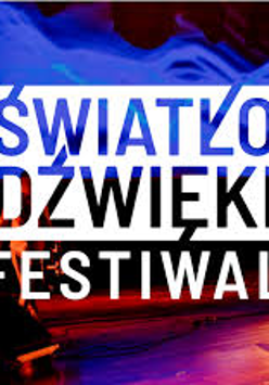Na grafice napis Światło Dźwięki na niebiesko-pomarańczowym tle.