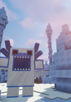 Grafika przedstawia prawdopodobnie robota z Minecraft.