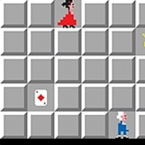 Na grafice dwie postci operowe na planszy gry saper.