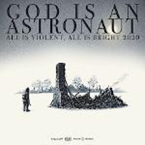 Na grafice na szarym tle ruiny spalonego domu i napis god is an astronaut.