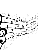 Na biało-czarnej grafice pięciolinia z nutami.