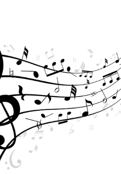 Na grafice pięciolinia z nutami.