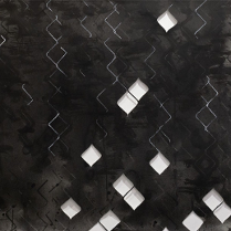 Siatka na ciemnym tle. Kilka oczek wypełnionych białymi kryształkami.