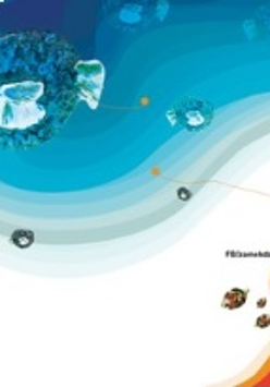 Grafika - plakat zapowiadający tegoroczną edycję Zamkowego Lata dla Dzieci - u góry obrazu w morskich falach pływają ceramiczne rybki, u dołu obrazka na plażowej piłce stoi wykonany w zamkowej pracowni ceramiki, gliniany ptaszek.