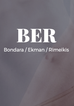 beżowe tło grafiki, pośrodku napis BRE, poniżej trzy nazwiska Bondara, Ekman i Rimeikis