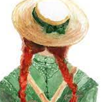 Narysowana od tyłu dziewczynka. Na głowie ma staroświecko słomkowy kapelusz z zieloną wstążką, spod którego wystają dwa rude warkocze. Dziewczynka ubrana jest w zieloną bluzkę i jasną spódniczkę lub fartuszek, którego szelki krzyżują się na jej plecach.