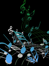 Kolorowe nuty na pięciolinii.