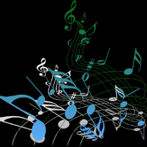 Kolorowe nuty na pięciolinii.