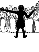 Grafika dyrygenta i chóru.