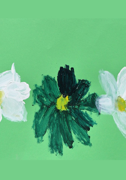 Grafika przedstawia trzy namalowane obok siebie farbami kwiatki.