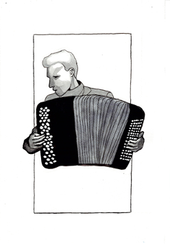 Autorką grafiki jest Magdalena Luch. Przedstawia ona rysunek osoby grającej na akordeonie.