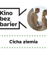 Grafika przedstawia logo Kina bez barier na białym tle i kadr z filmu w okręgu. Kadr przedstawia kobietę z i mężczyznę stojących przy murze. Są zamyśleni. W tle widać morze. Poniżej duży czarny tytuł "Wyrwa" pomiędzy rzędami zielonych kropek.