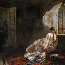 Na grafice obraz Wieczór letni Józefa Chełmońskiego.