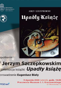 Okładka książki "Upadły książę", poniżej napisy informujące o wydarzeniu.