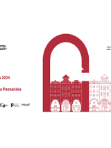 W prawej części grafika przedstawia białe i czerwone kamieniczki. W części lewej czerwony napis z datą i miejscem wydarzenia.