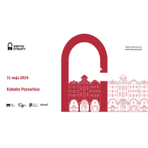 W prawej części grafika przedstawia białe i czerwone kamieniczki. W części lewej czerwony napis z datą i miejscem wydarzenia.