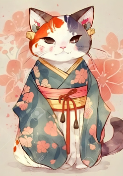 Rysunek kota w japońskim kimonie.